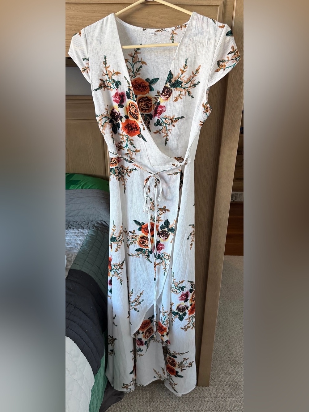 Floral Tie-Waist White Maxi Dress